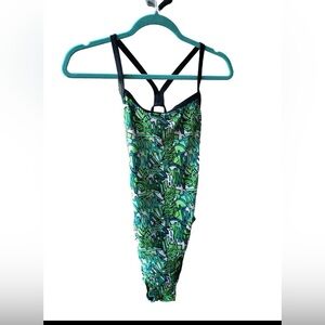 Stylish Green Patterned One Piece Swimsuit